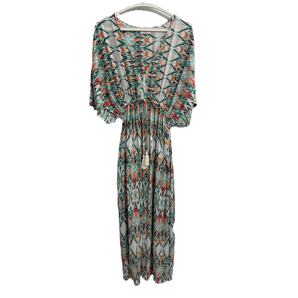 World Market S/M Aztec Print Kaftan Dress Womens Boho Coverup Colorful